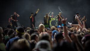 Corporate Event Band performing live on stage in Texas for large crowd at Baylor