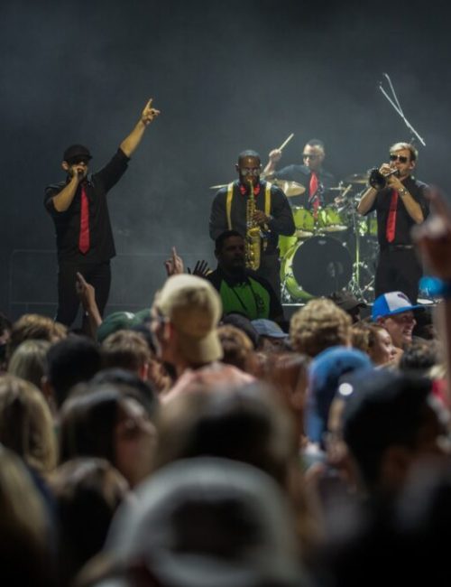 Corporate Event Band performing live on stage in Texas for large crowd at Baylor